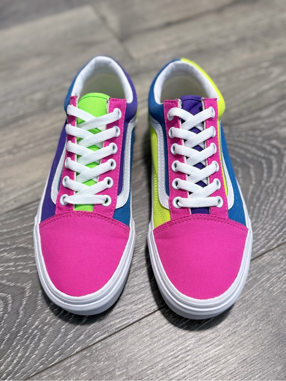 Vans Old School Neon Multi Colorblock Sneakers Pink/Blue/Yellow/Purple M5 W6.5 - Picture 3 of 11